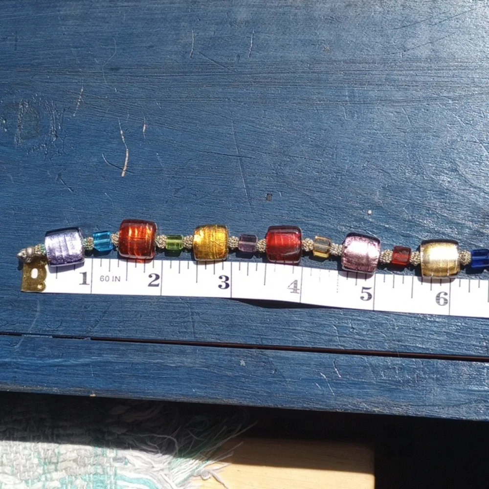 Colorful Silver foil glass art beads with square crystals, silver beads